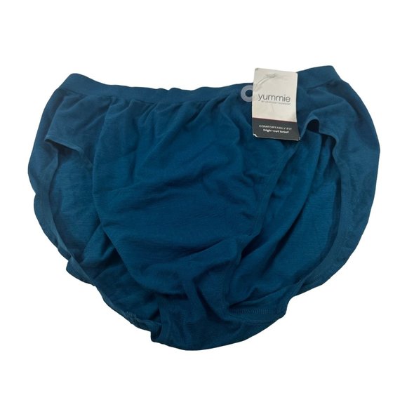 Yummie Women's One Size Fits Small To XL Panty Brief Hi Cut Outlast Blue New - Picture 1 of 8
